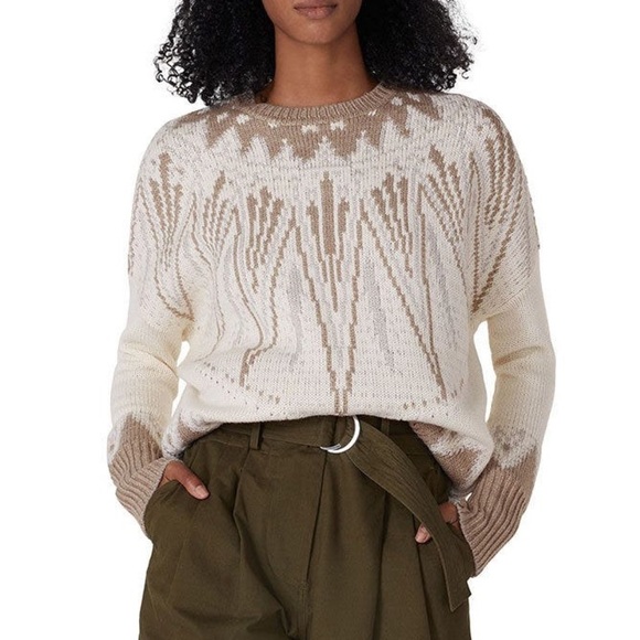 Adam Lippes Collective Fair Isle Wool Blend Crew Neck Sweater Cream Brown Large - Picture 3 of 10